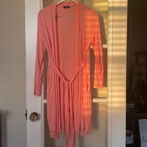 Molliya peach pink long sleeve soft lace ends women’s pj sleep robe size small